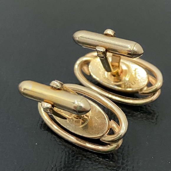 Vintage SWANK Olive Green Cats Eye Oval Gold-tone Cuff Links - Picture 4 of 12